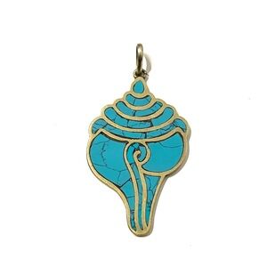 Turquoise Inlay Brass Conch Shell Pendant
